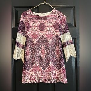 Iz Byer Pink and Purple Patterned Boho Kids Blouse